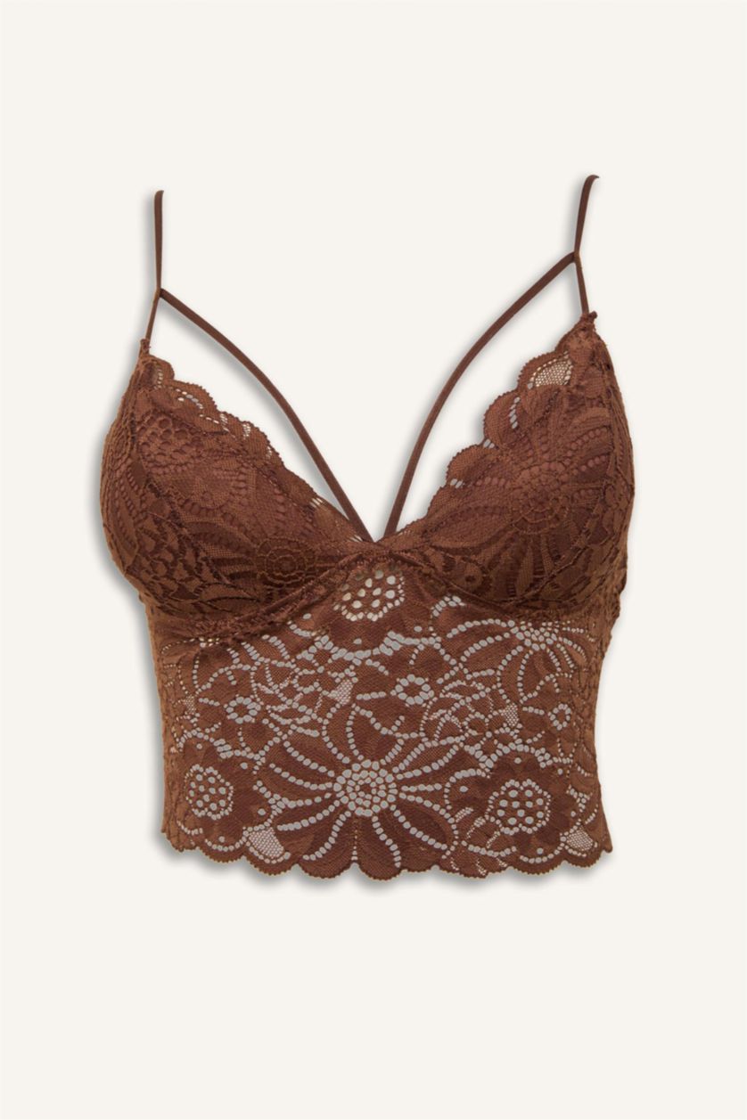 WOMAN Brown Padded Wire-Free Lace Bralette