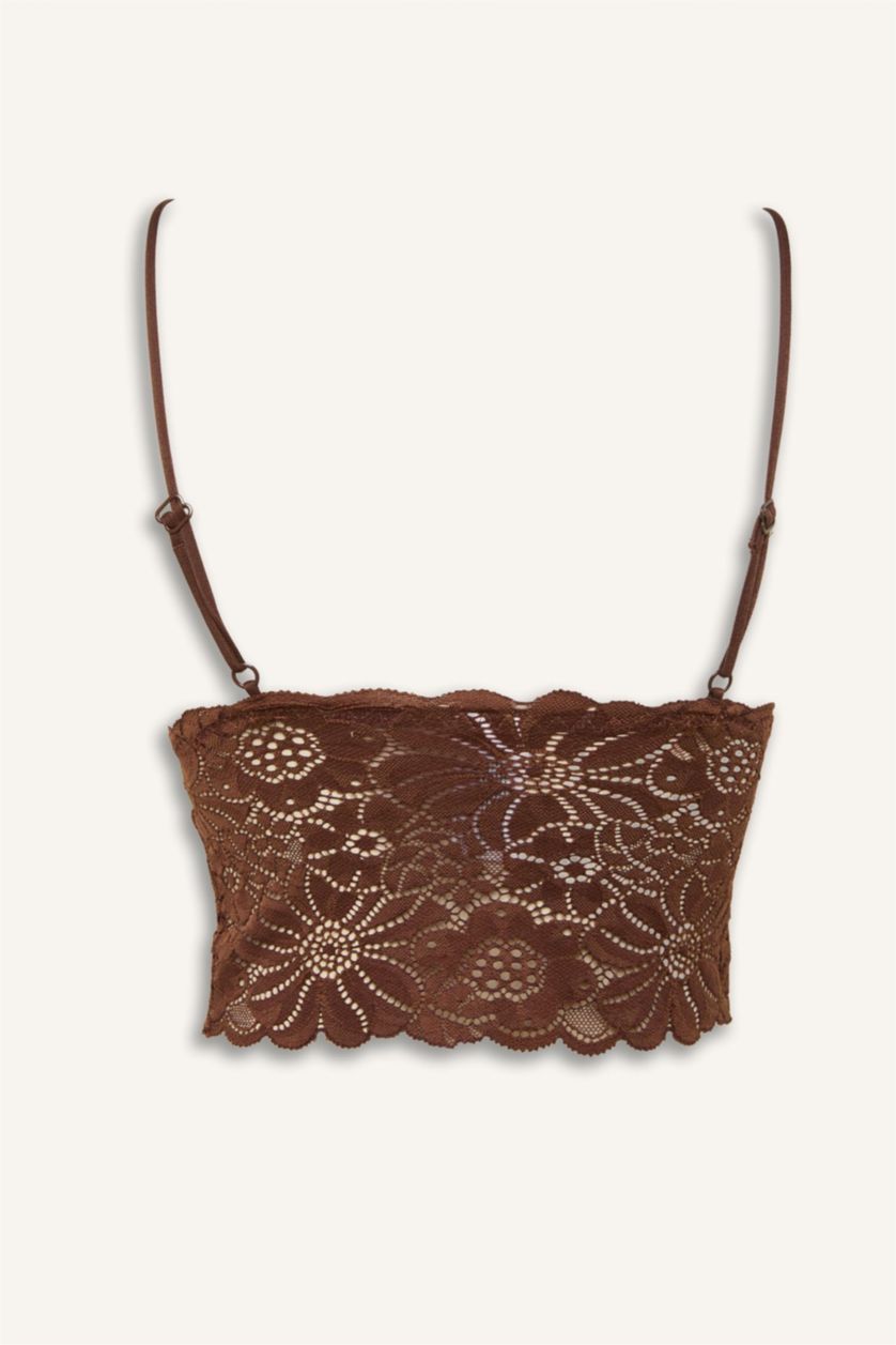 WOMAN Brown Padded Wire-Free Lace Bralette
