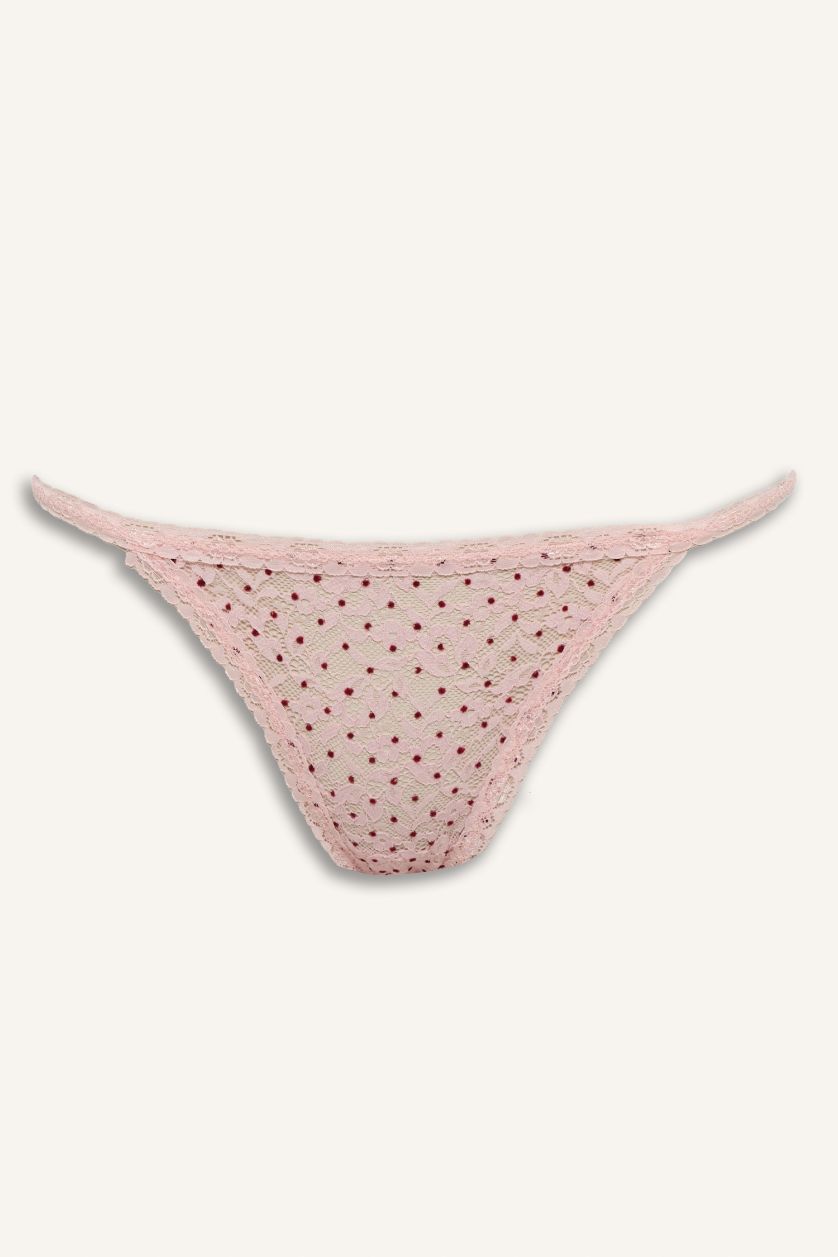 Woman Pink Lace Slip Panty