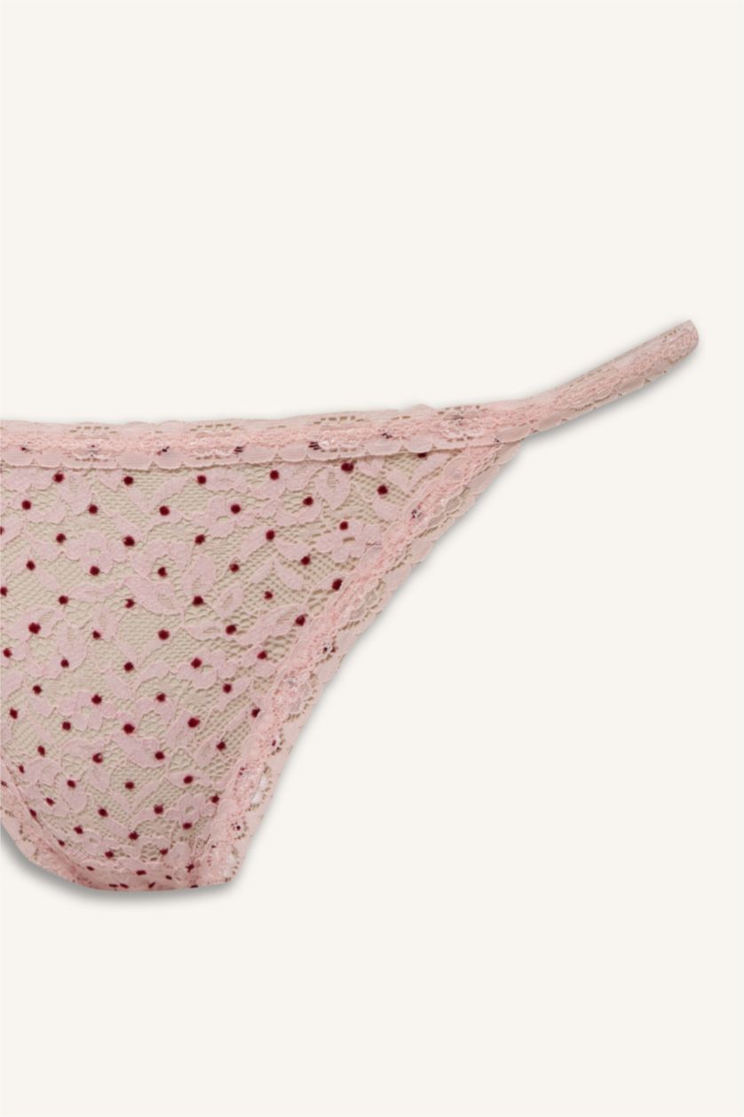 Woman Pink Lace Slip Panty