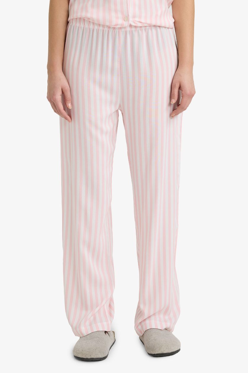 Woman Light Pink Regular Fit Striped Top Bottom 2 Piece Pajama Set