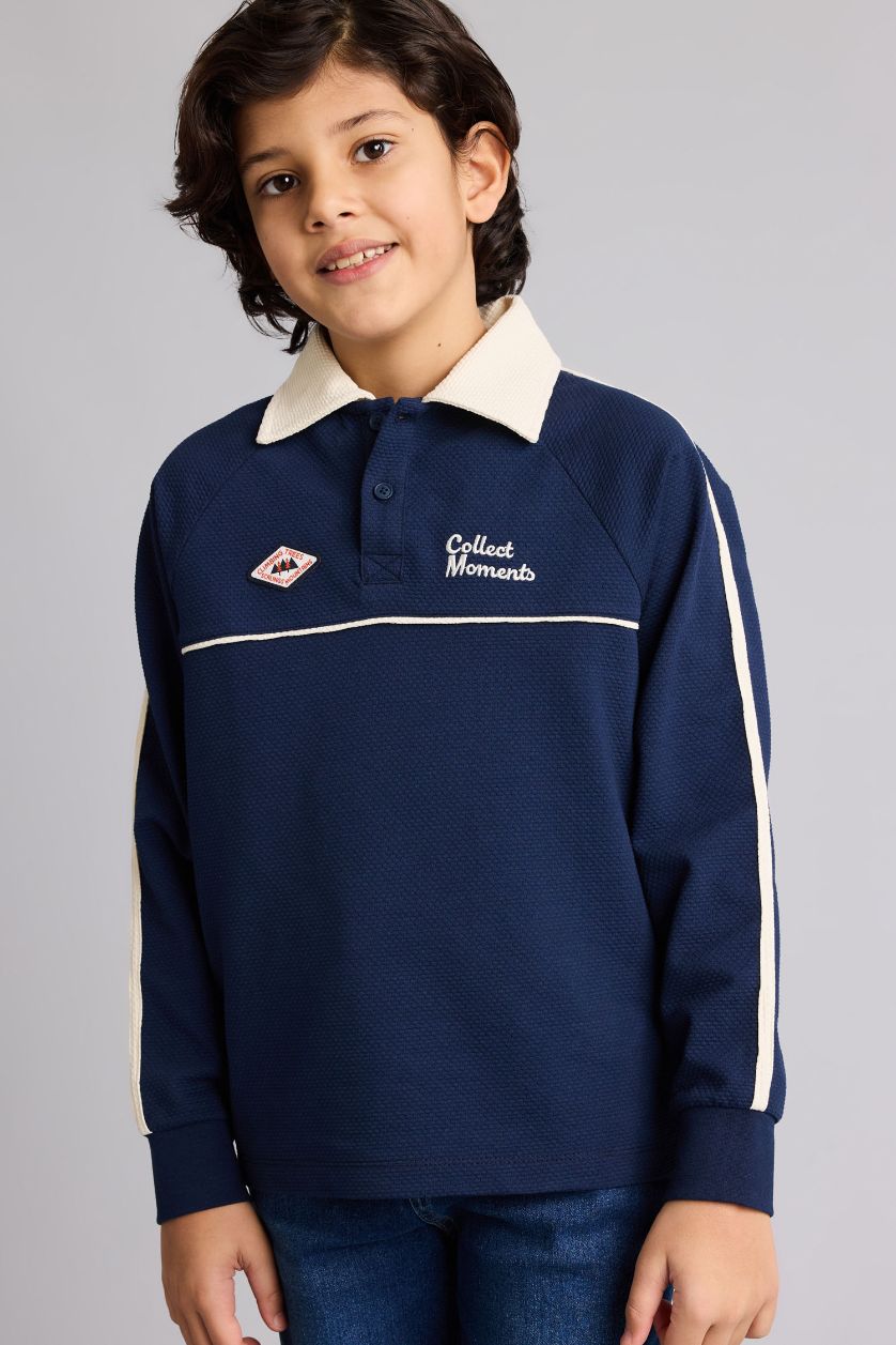 Erkek Çocuk - Genç Erkek Lacivert Oversıze Baskılı Polo Tişört Erkek Çocuk