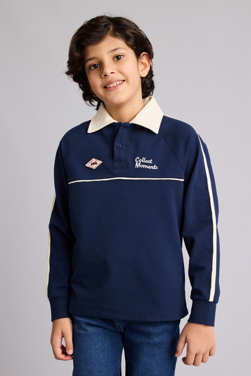 Erkek Çocuk - Genç Erkek Lacivert Oversıze Baskılı Polo Tişört Erkek Çocuk