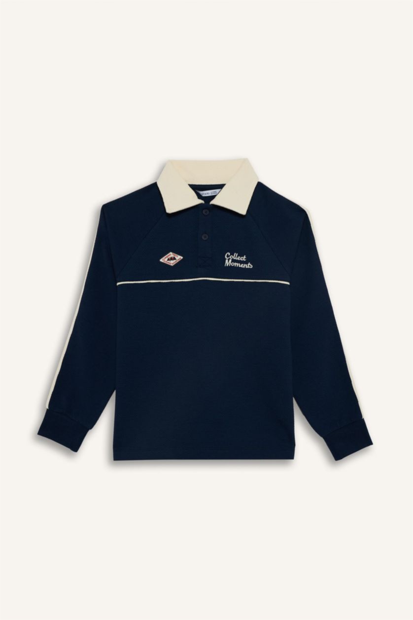 Erkek Çocuk - Genç Erkek Lacivert Oversıze Baskılı Polo Tişört Erkek Çocuk