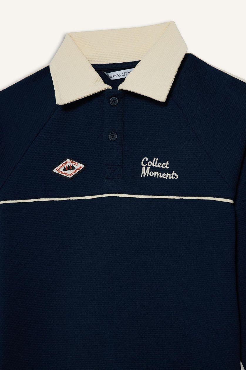Erkek Çocuk - Genç Erkek Lacivert Oversıze Baskılı Polo Tişört Erkek Çocuk