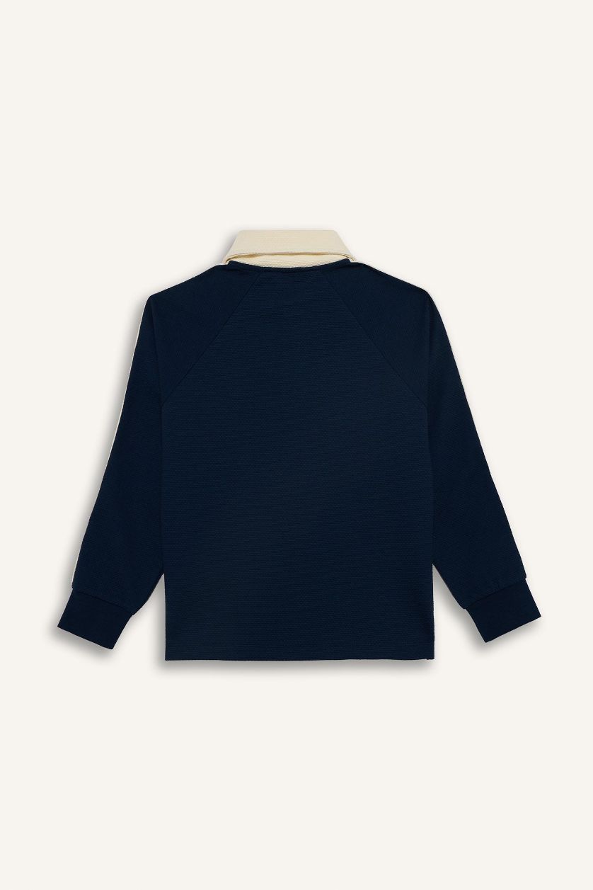 Erkek Çocuk - Genç Erkek Lacivert Oversıze Baskılı Polo Tişört Erkek Çocuk