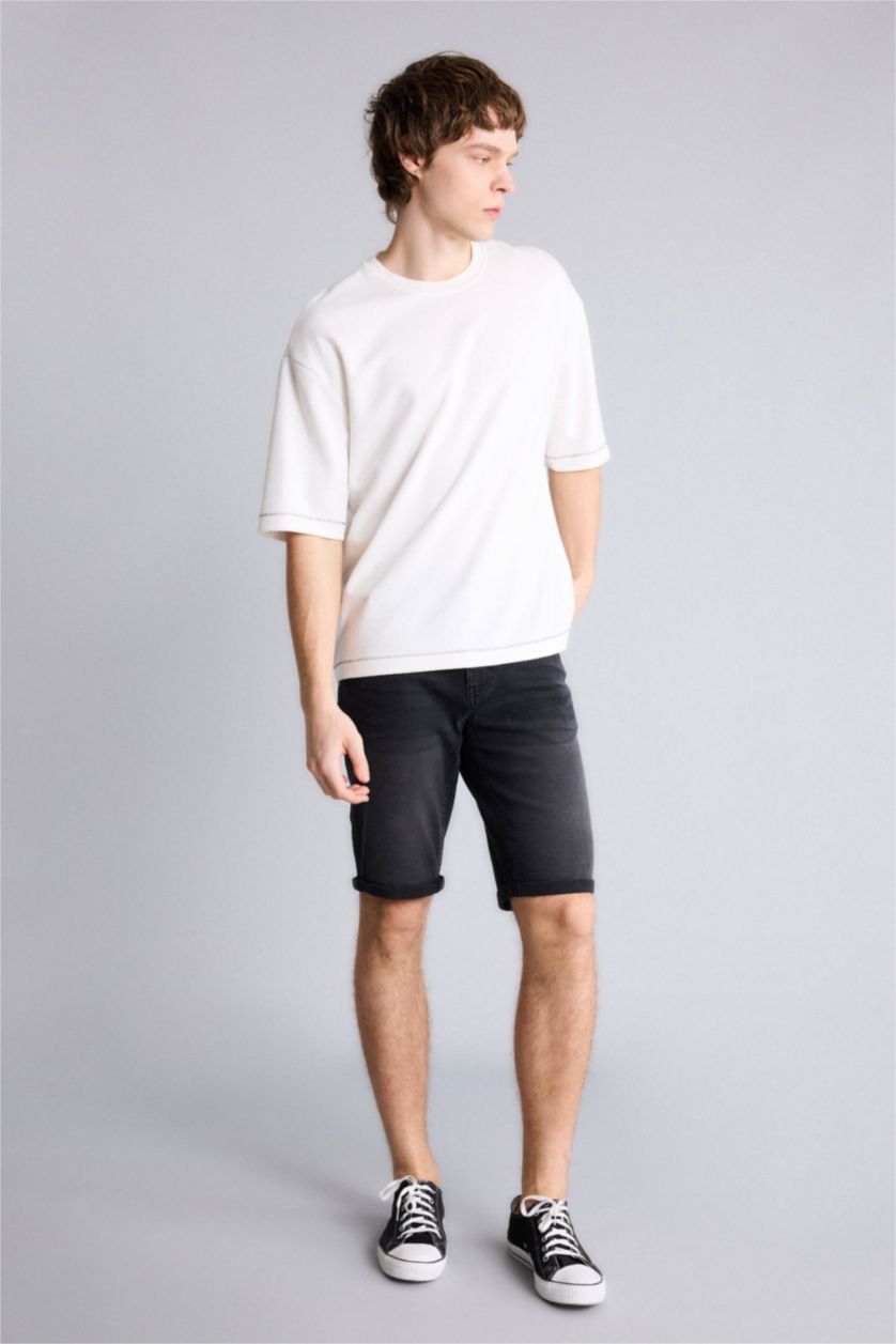 Ерлер қара Regular Fit джинс бермуд