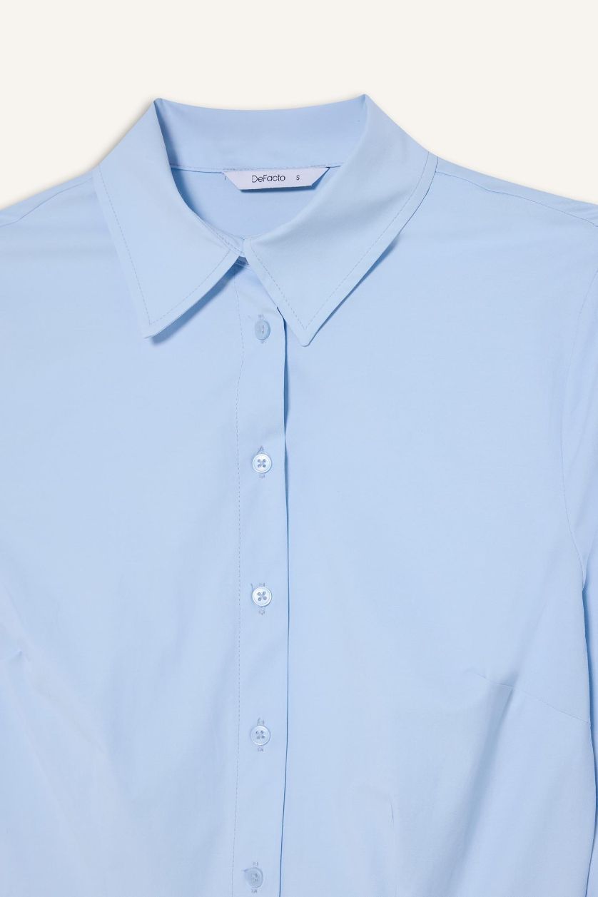 Kadın Açık Mavi Fitted Poplin Gömlek