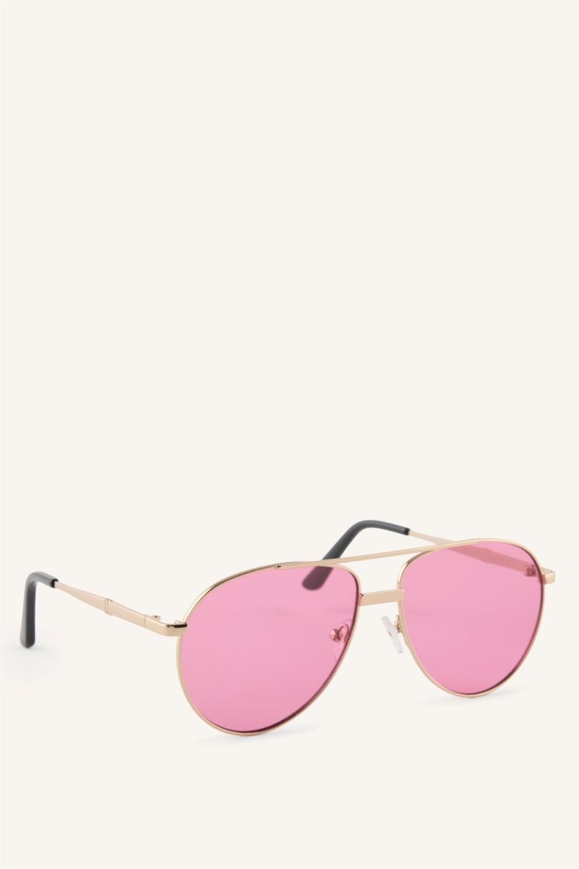 Woman Light Pink Woman Oval Metal Sunglasses