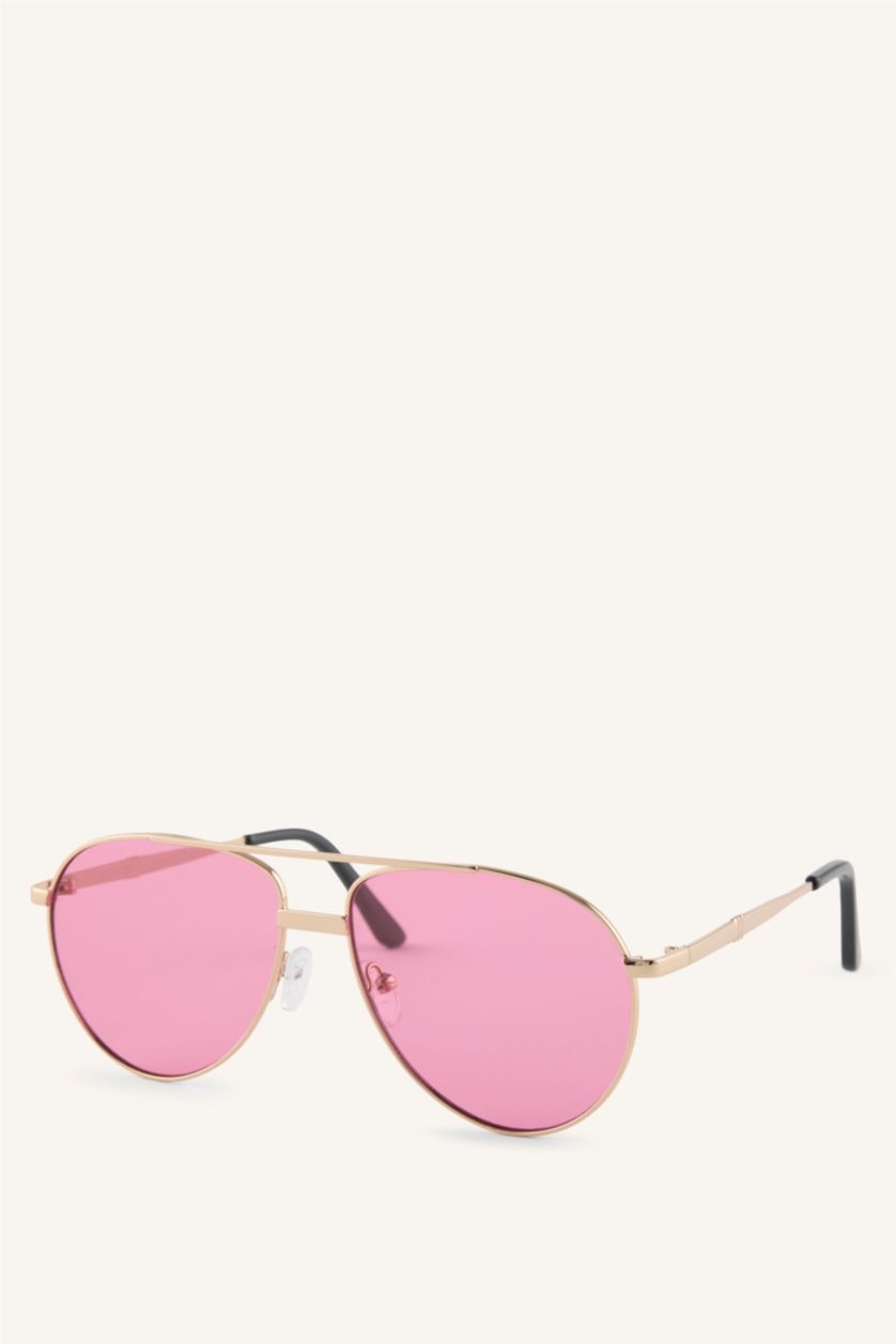 Woman Light Pink Woman Oval Metal Sunglasses