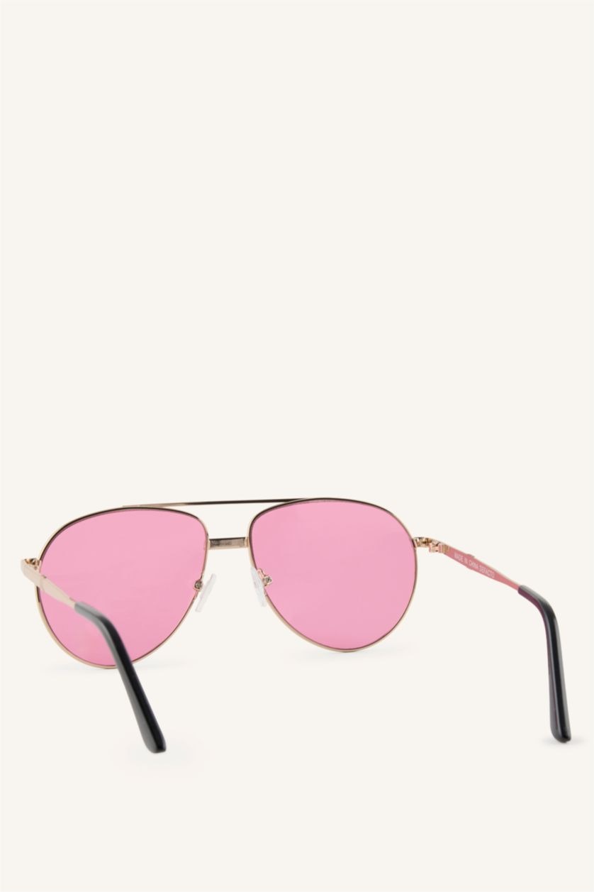 Woman Light Pink Woman Oval Metal Sunglasses