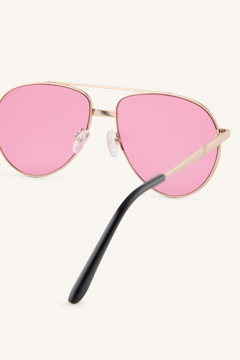 Woman Light Pink Woman Oval Metal Sunglasses