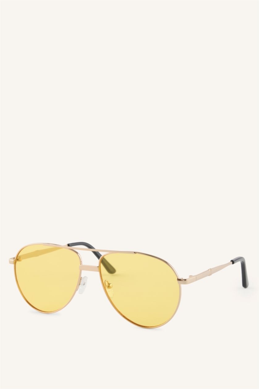 Woman Yellow Woman Oval Metal Sunglasses