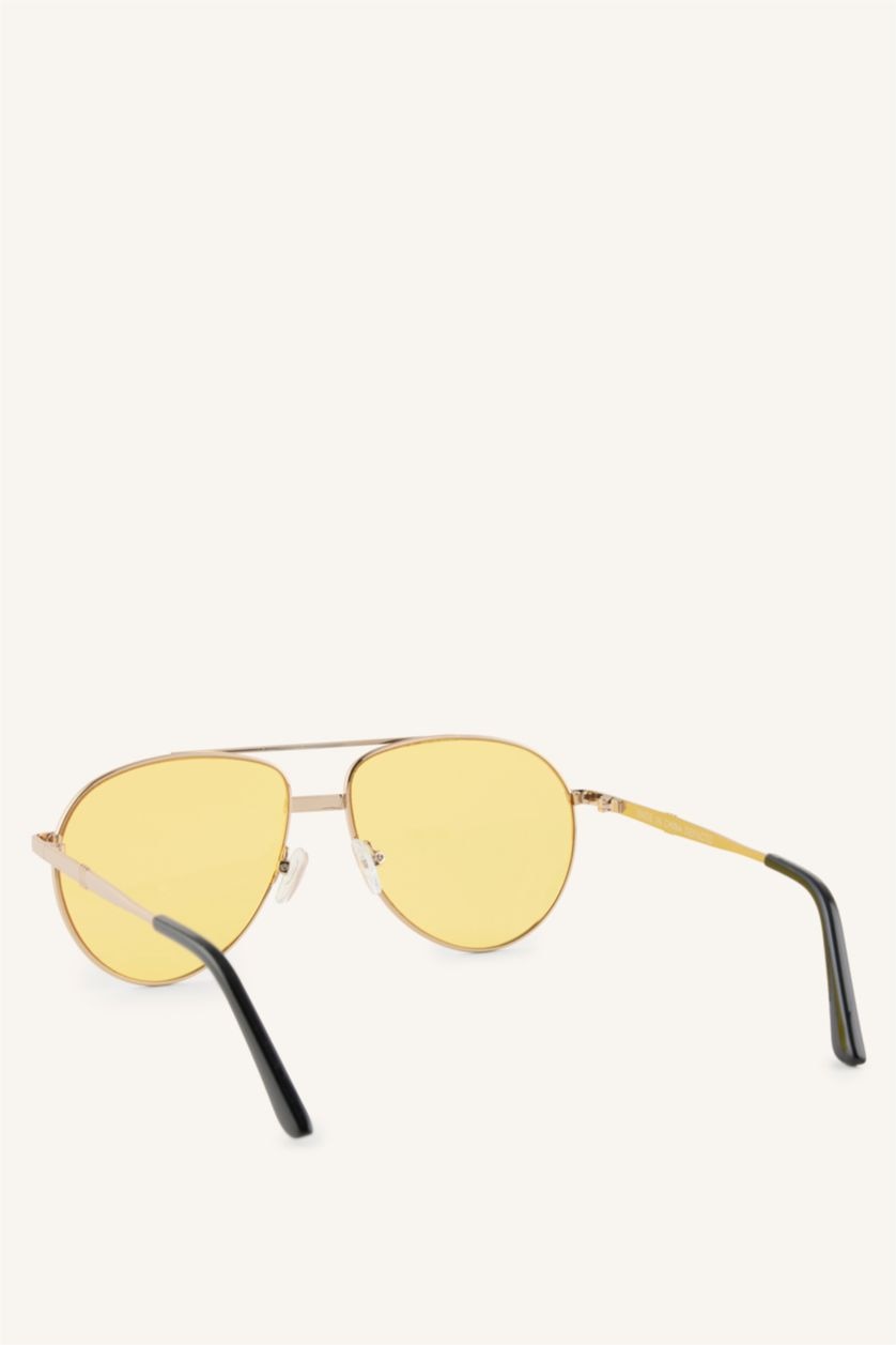 Woman Yellow Woman Oval Metal Sunglasses
