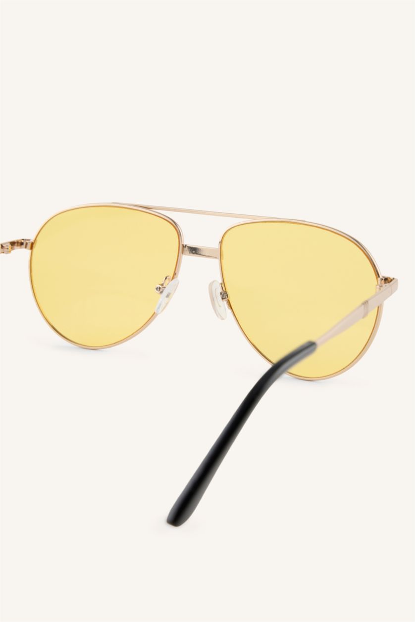 Woman Yellow Woman Oval Metal Sunglasses