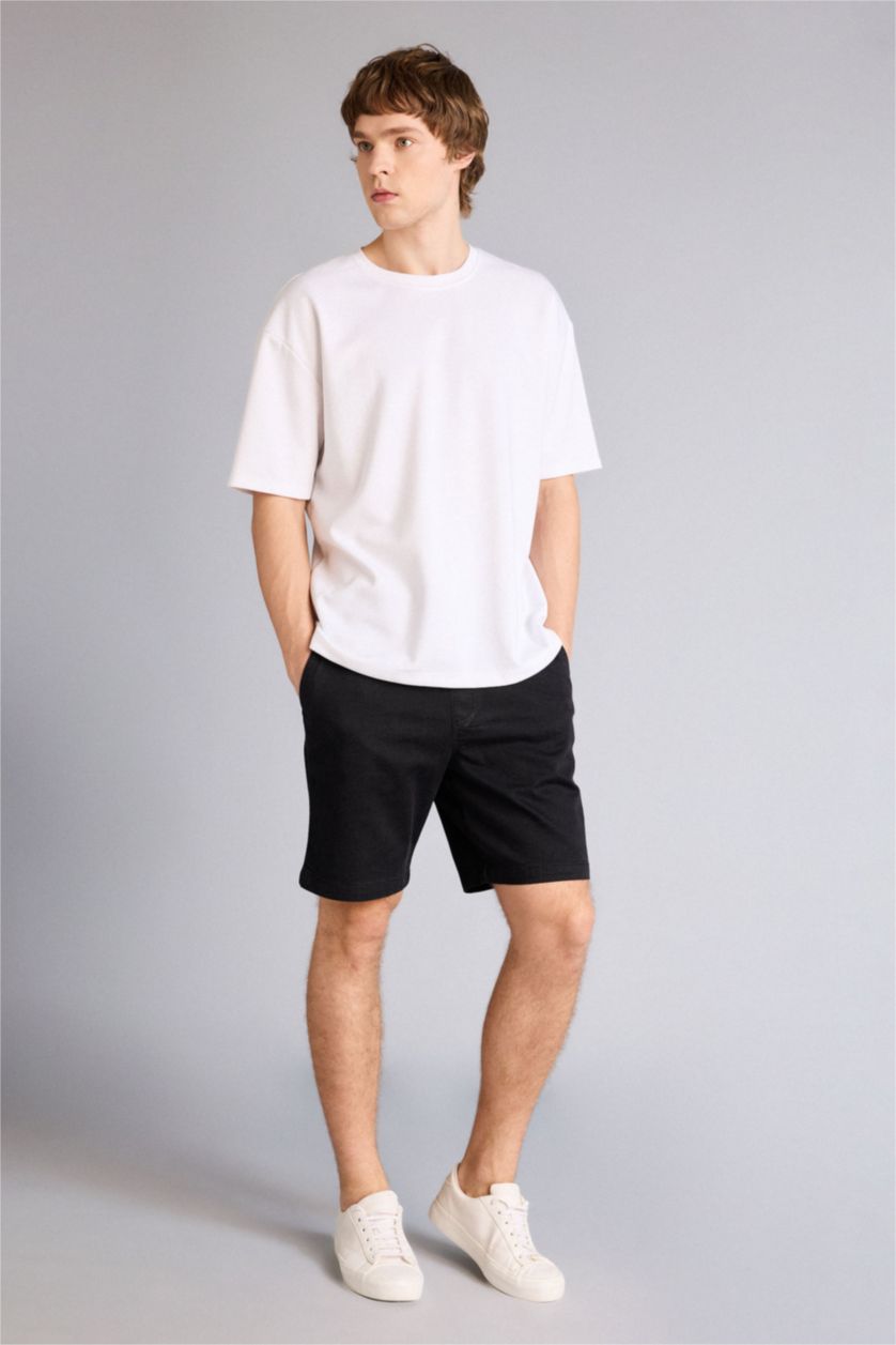 Мужчины Черный Джинсовые бермуды мягкой текстуры