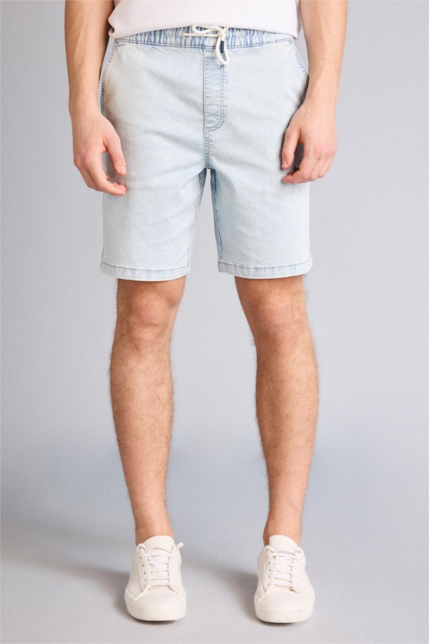 Ерлер Мұзды Көк Жұмсақ фактуралы джинс бермуд