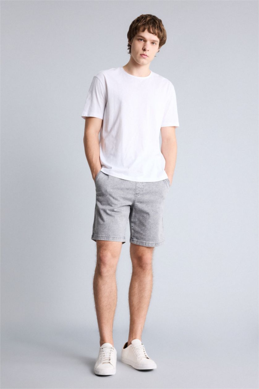 Ерлер Ашық сұр Жұмсақ фактуралы джинс бермуд