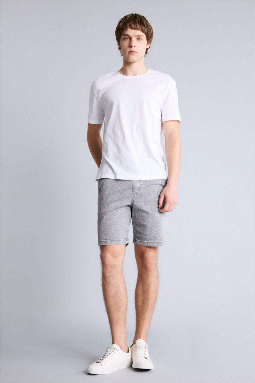 Ерлер Ашық сұр Жұмсақ фактуралы джинс бермуд