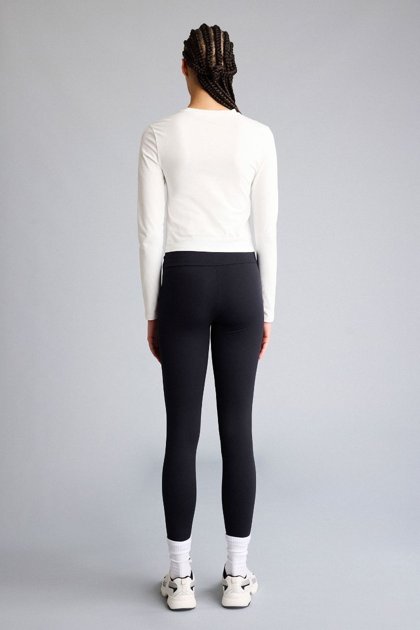 نساء أسود سروال ضيق بخصر عالي طول الكوع