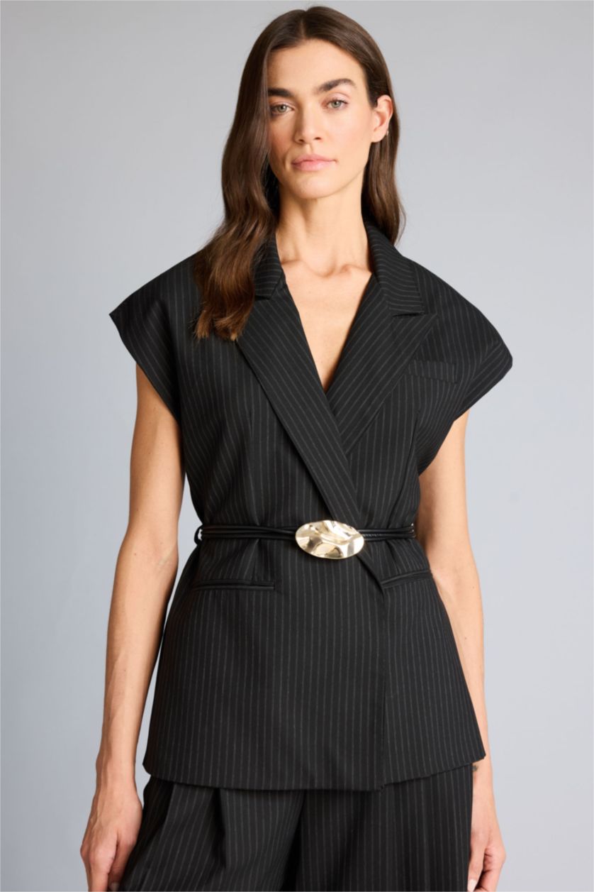 WOMAN Black Jacket Collar Vest