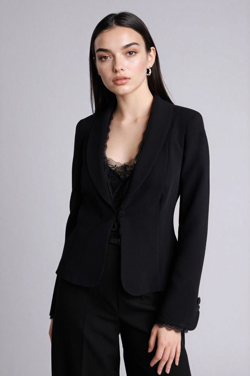 Kadın Siyah Fıtted Krep Blazer Ceket