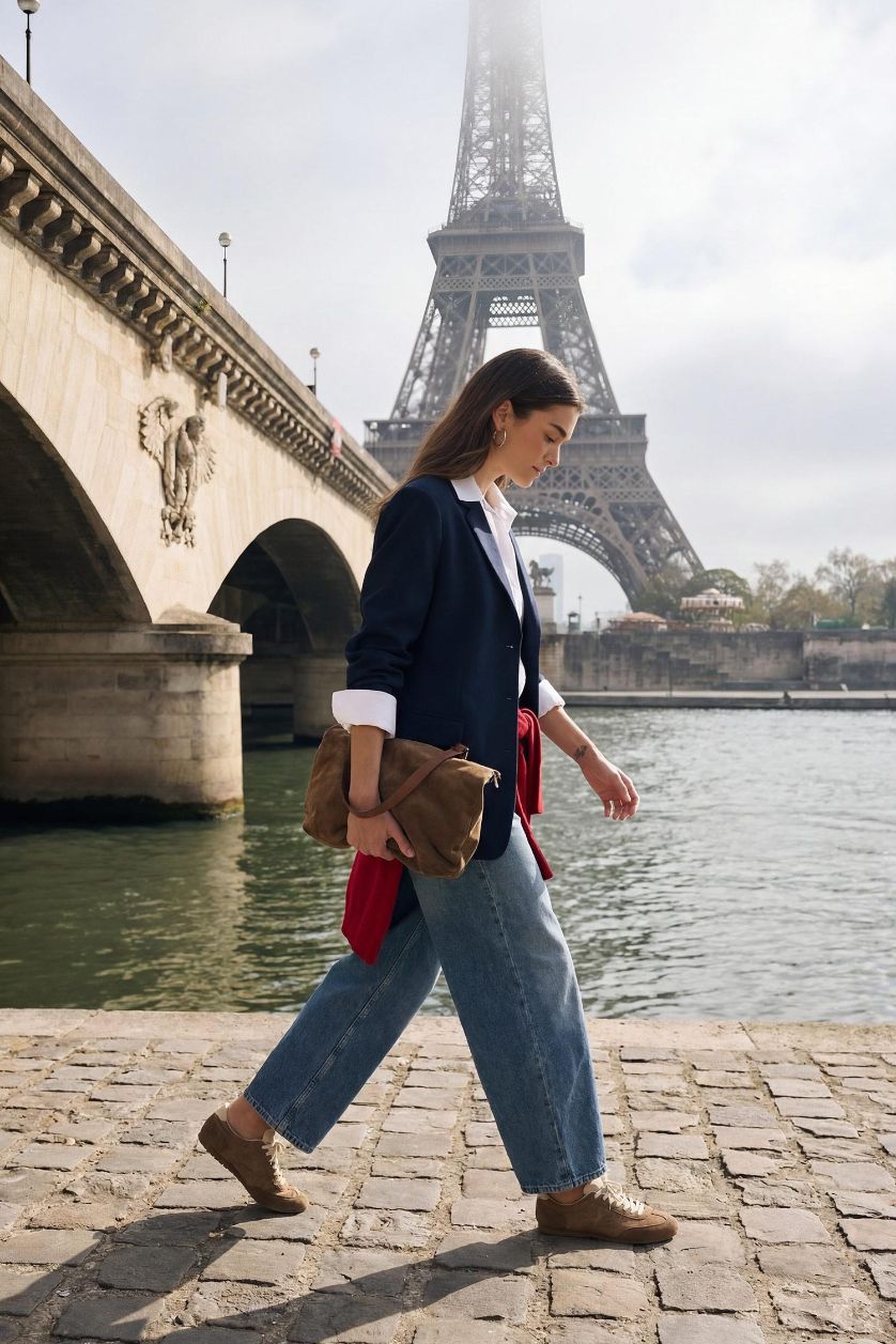 WOMAN NAVY Slim Fit Jacket Collar Blazer