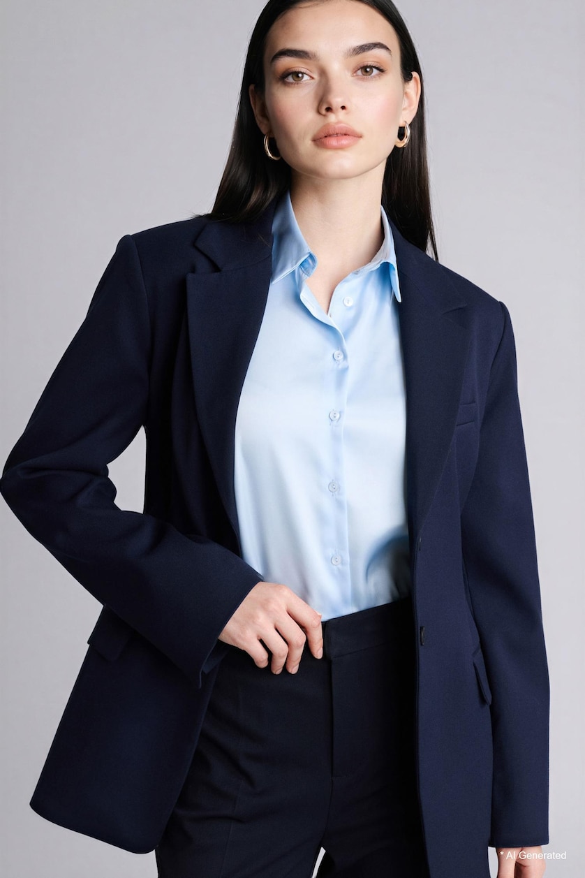 WOMAN NAVY Slim Fit Jacket Collar Blazer