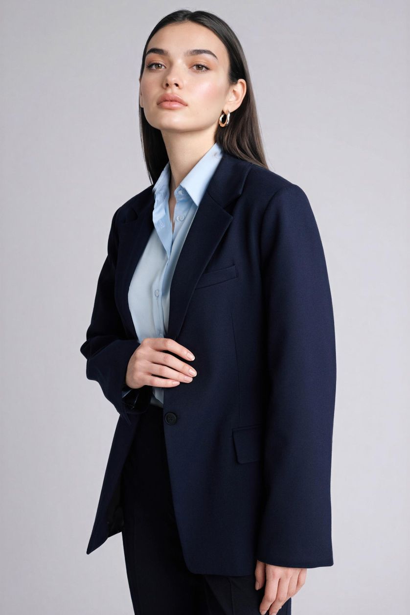 WOMAN NAVY Slim Fit Jacket Collar Blazer