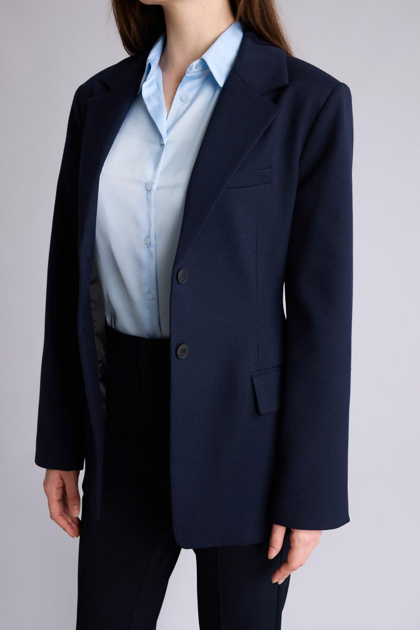 WOMAN NAVY Slim Fit Jacket Collar Blazer