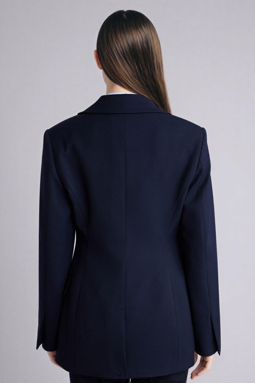 WOMAN NAVY Slim Fit Jacket Collar Blazer