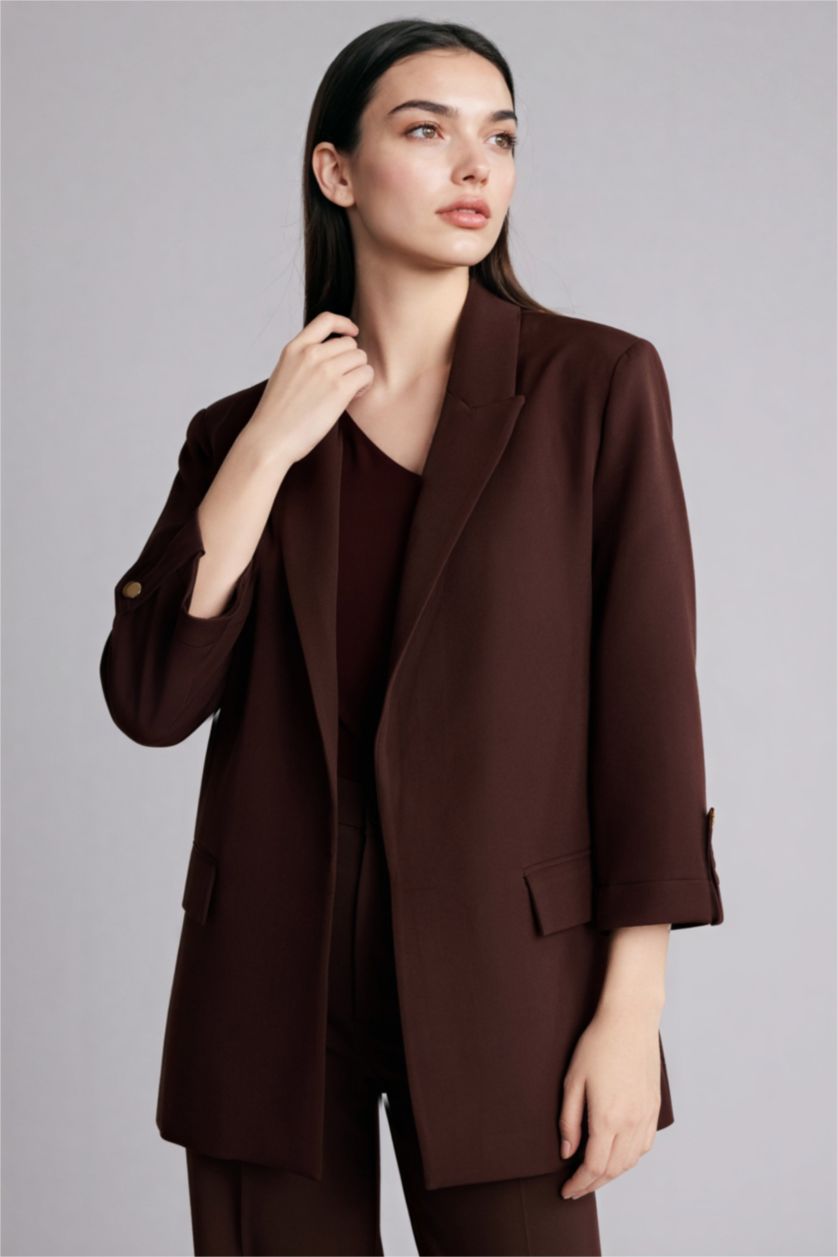 WOMAN Brown Regular Fit Jacket Collar Blazer