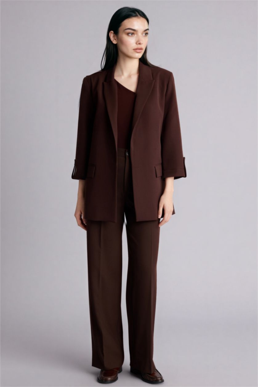 WOMAN Brown Regular Fit Jacket Collar Blazer