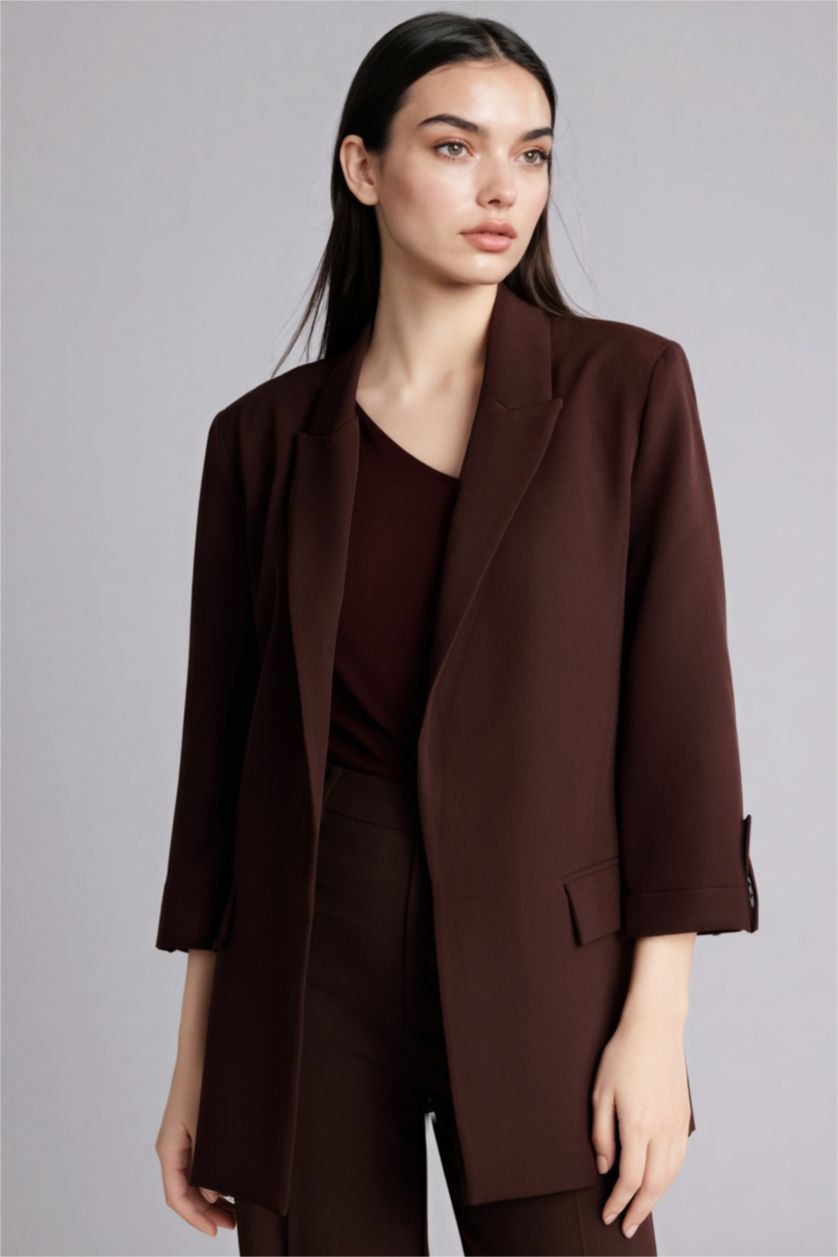 WOMAN Brown Regular Fit Jacket Collar Blazer