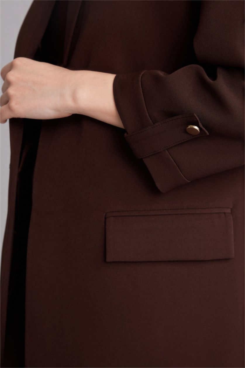 WOMAN Brown Regular Fit Jacket Collar Blazer