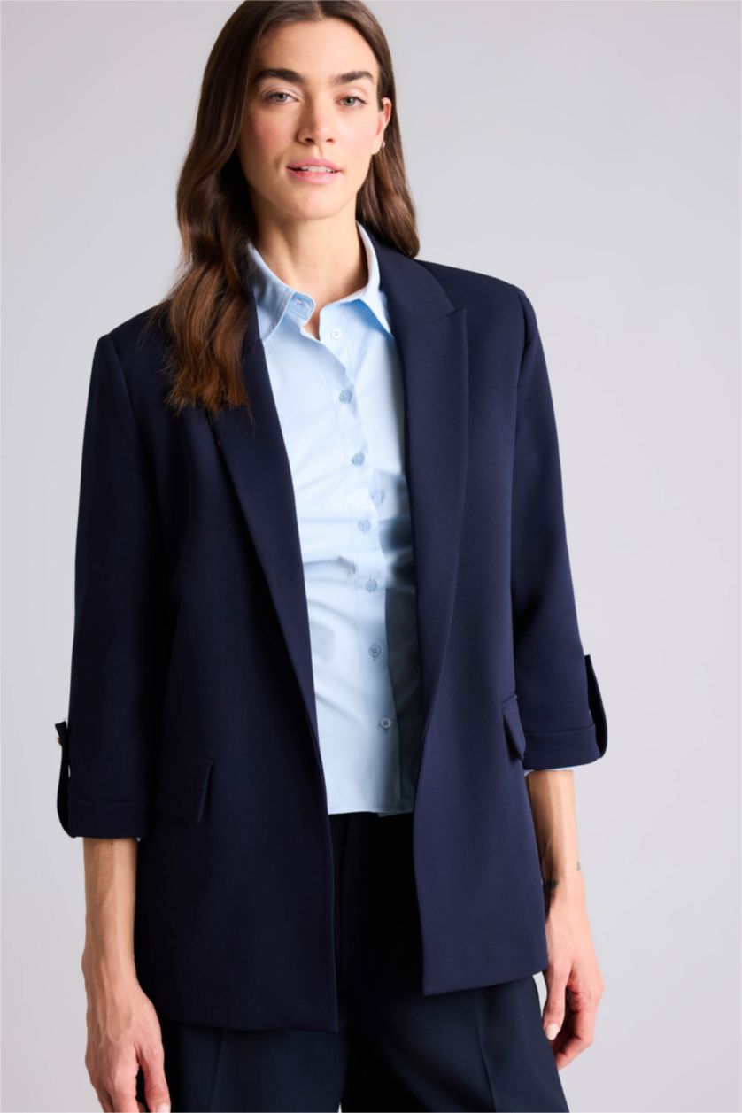 Kadın Lacivert Regular Fıt Ceket Yaka Blazer Ceket