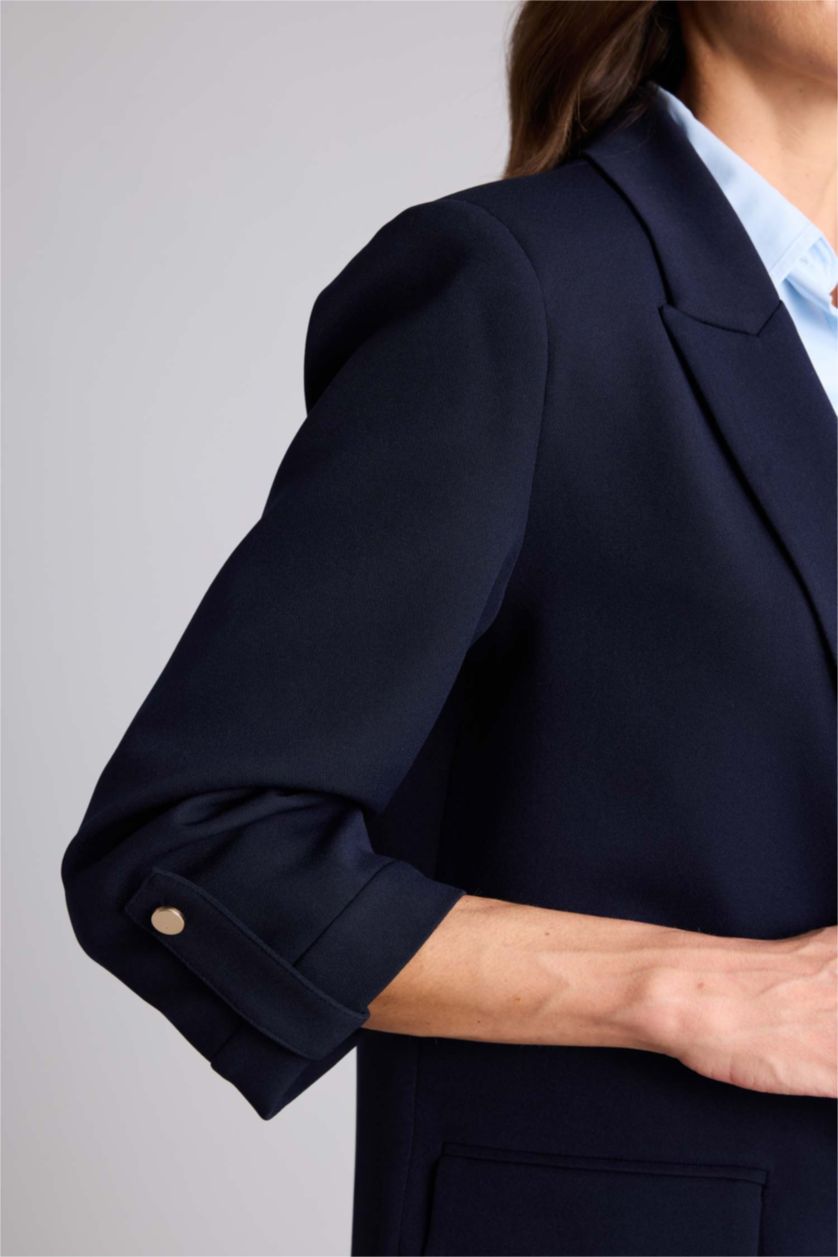 Kadın Lacivert Regular Fıt Ceket Yaka Blazer Ceket