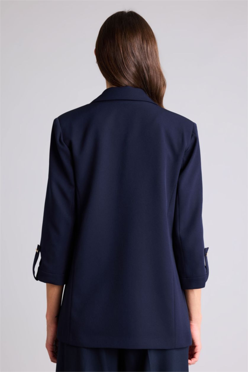 Kadın Lacivert Regular Fıt Ceket Yaka Blazer Ceket