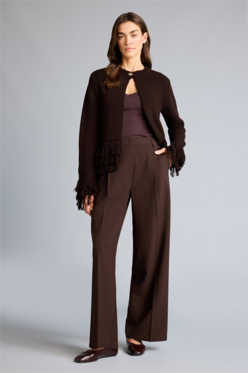 نساء بني بنطرون قصة مستقيمة برجل عادي وخصر عالي