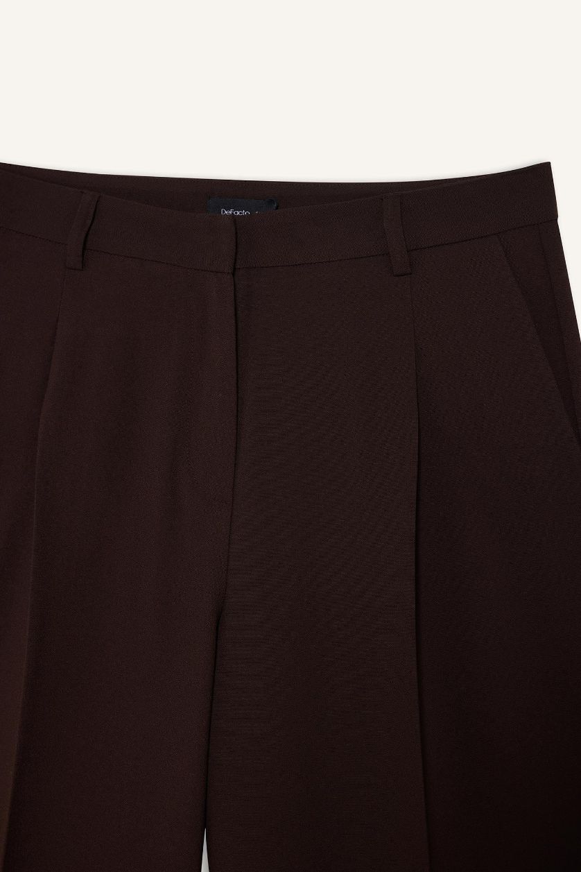 Kadın Kahve Straight Fit Yüksek Bel Pantolon