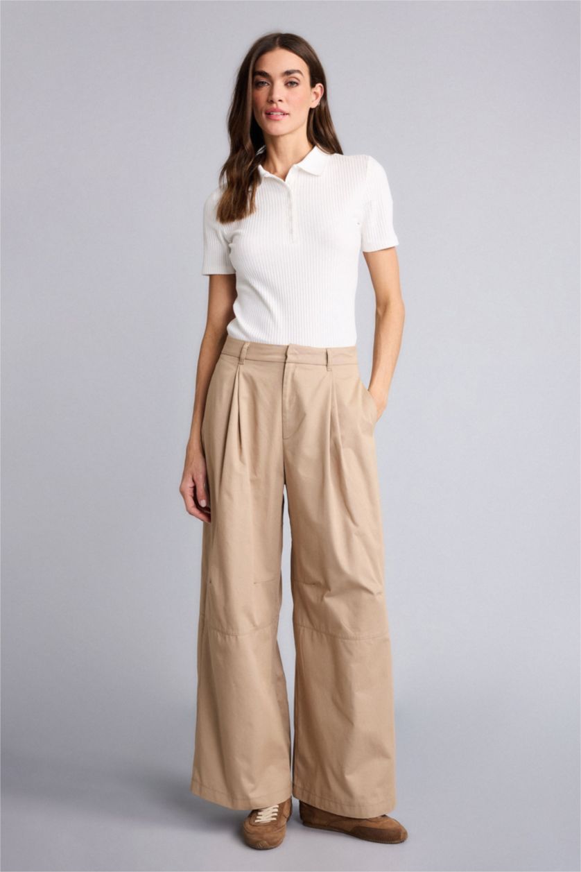 Woman Beige Cargo Fit Ankle Length Trousers