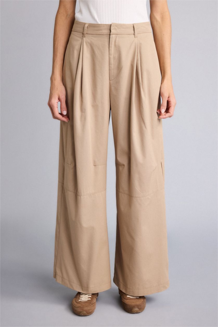 Woman Beige Cargo Fit Ankle Length Trousers