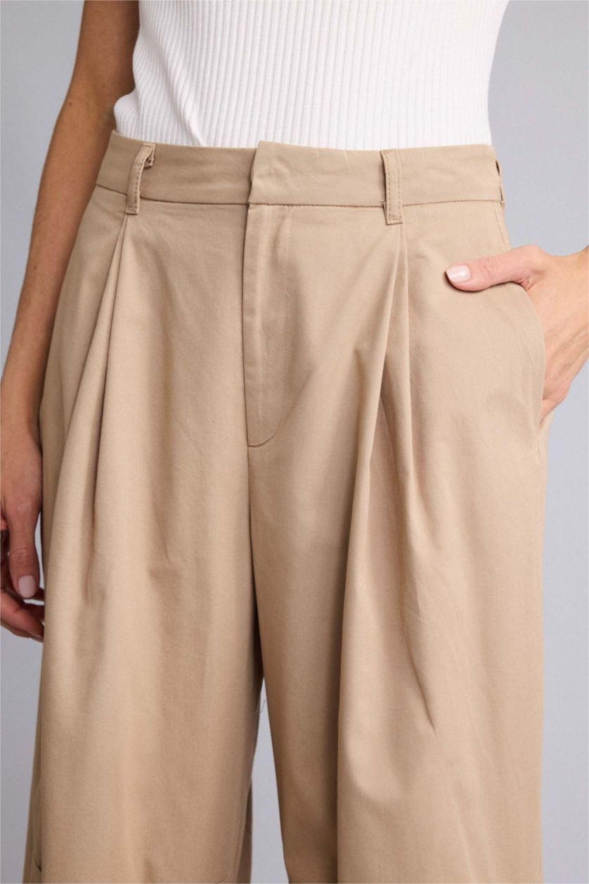 Woman Beige Cargo Fit Ankle Length Trousers