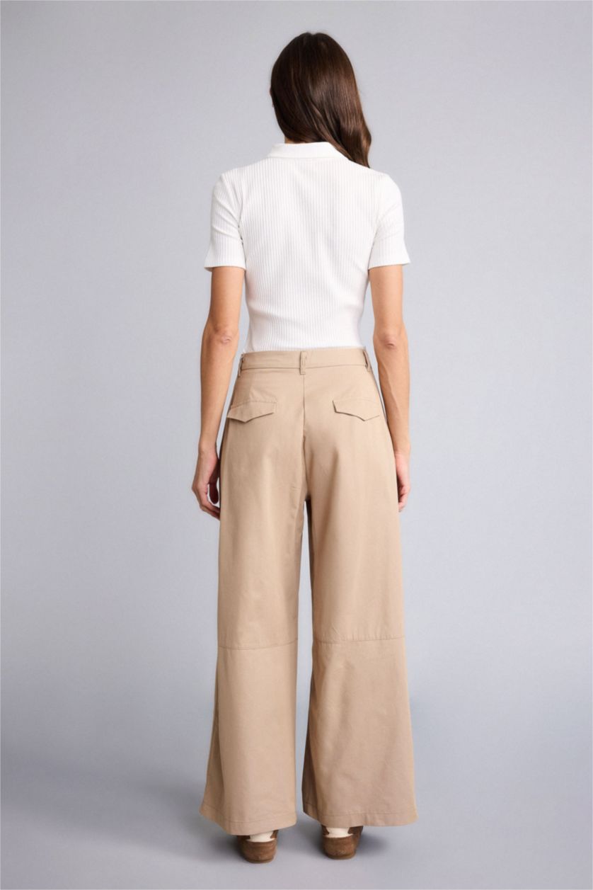 Woman Beige Cargo Fit Ankle Length Trousers