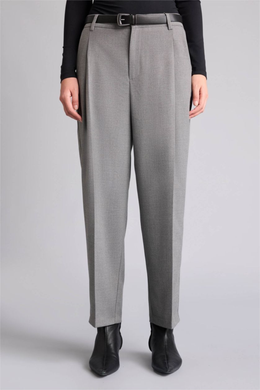 FEMME Gris Pantalon taille haute avec poches Coupe carotte