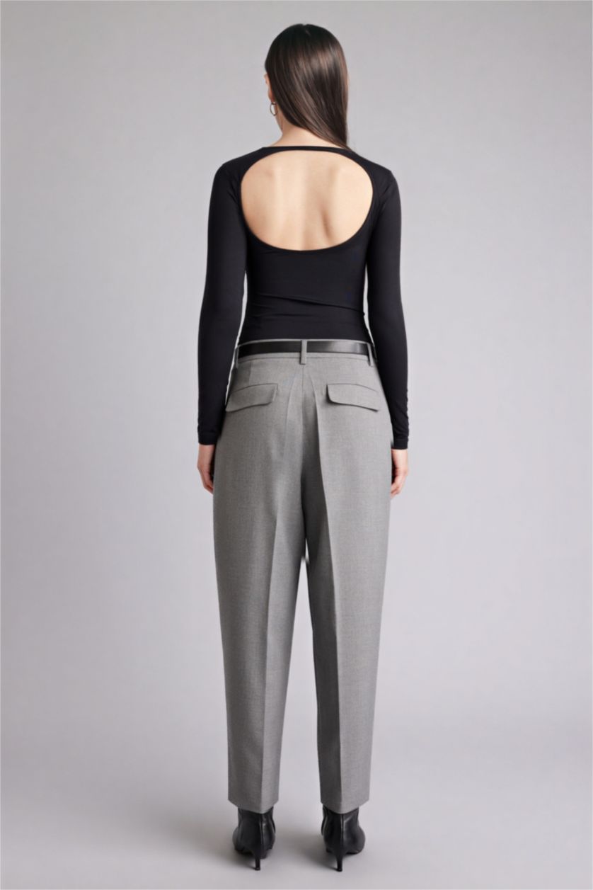 FEMME Gris Pantalon taille haute avec poches Coupe carotte