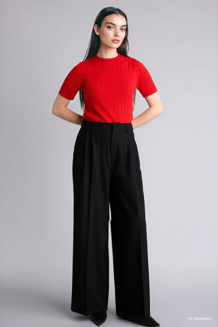 WOMAN Black High Waist Wide Leg Trousers