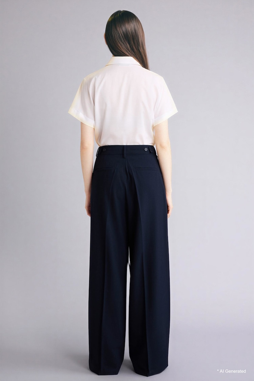 Women NAVY Wide Leg High Waist Trousers