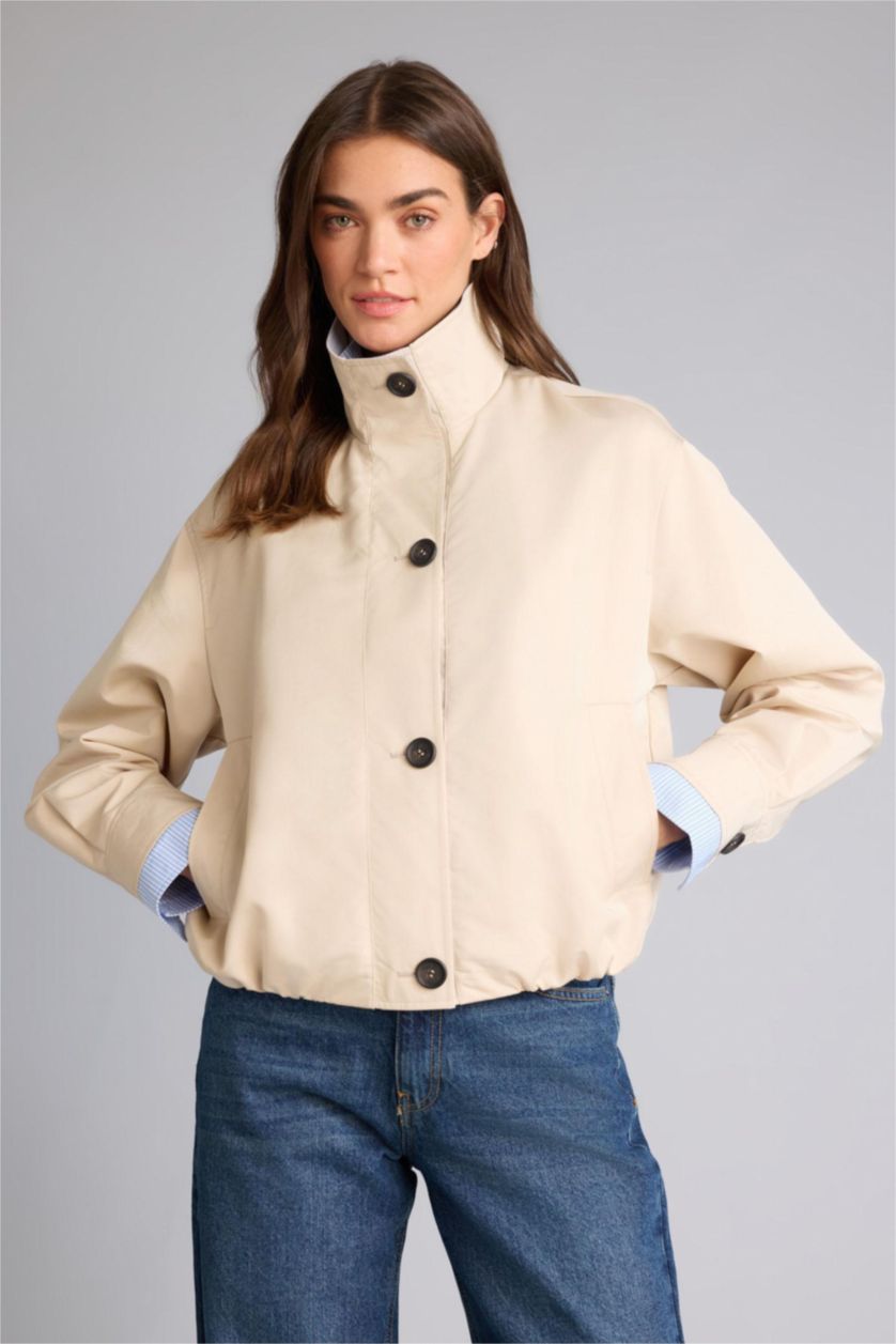 حريمي بيج فاتح Regular Fit Stand Collar Waterproof Jacket