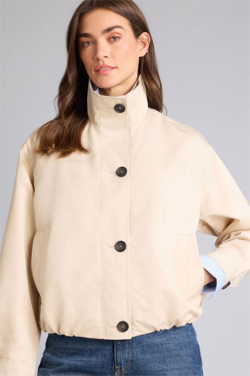 حريمي بيج فاتح Regular Fit Stand Collar Waterproof Jacket